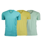 Semi-Fitted V Neck T-Shirt // Turquoise + Yellow + Mint // Pack of 3 (2XL)
