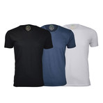 Semi-Fitted Crew Neck T-Shirt // Black + Navy + White // Pack of 3 (2XL)