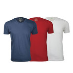 Semi-Fitted Crew Neck T-Shirt // Navy + Red + White // Pack of 3 (2XL)