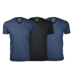 Semi-Fitted V Neck T-Shirt // Navy + Black // Pack of 3 (2XL)