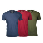 Semi-Fitted Crew Neck T-Shirt // Navy + Burgundy + Military Green // Pack of 3 (XL)