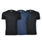 Semi-Fitted V Neck T-Shirt // Black + Navy // Pack of 3 (XL)