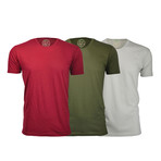 Semi-Fitted Crew Neck T-Shirt // Burgundy + Military Green + Sand // Pack of 3 (M)
