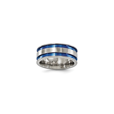 Titanium Grooved Blue Anodized Band (Size 7)