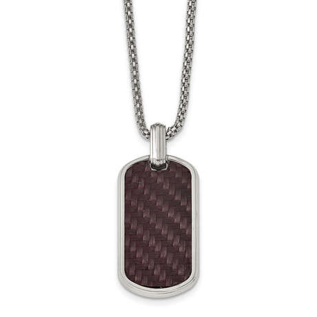 Stainless Steel Marsala + Carbon Fiber Dog Tag Necklace