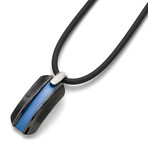 Sterling Silver + Titanium Polished Blue Anodized Rubber Necklace