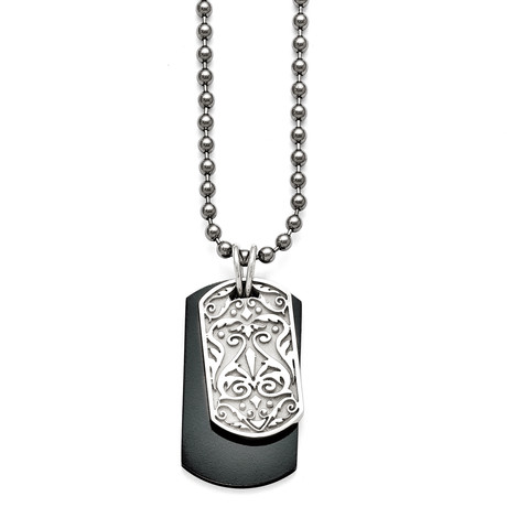 Sterling Silver + Titanium Etched Dog Tag Necklace