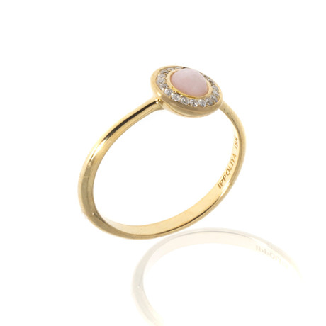Ippolita Lollipop 18k Yellow Gold Diamond + Pink Opal Ring // Ring Size: 7