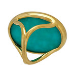 Ippolita Polished Rock Candy 18k Yellow Gold Quartz Mother of Pearl + Turquoise Ring // Ring Size: 7