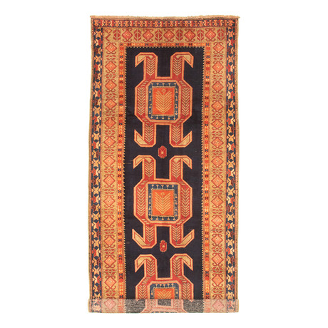 Authentic Turkish Orange + Dark Navy Rug // 4'3" x 11'1"