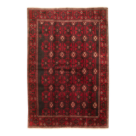 Authentic Turkish Black + Red Rug // 4'8" x 6'11"