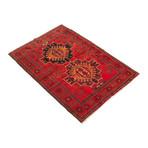 Authentic Turkish Bright Red + Black Accents Rug // 5'1" x 7'4"