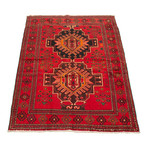 Authentic Turkish Bright Red + Black Accents Rug // 5'1" x 7'4"