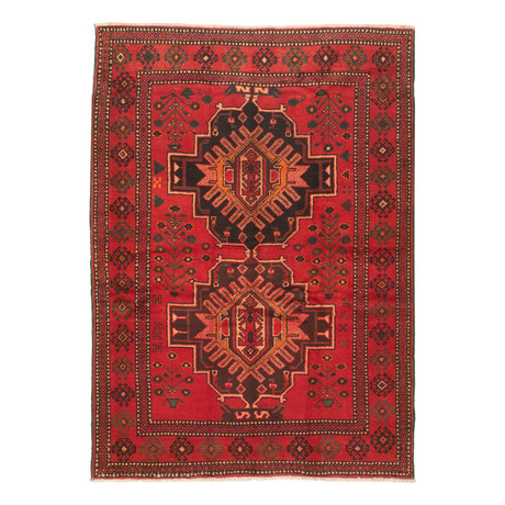 Authentic Turkish Bright Red + Black Accents Rug // 5'1" x 7'4"