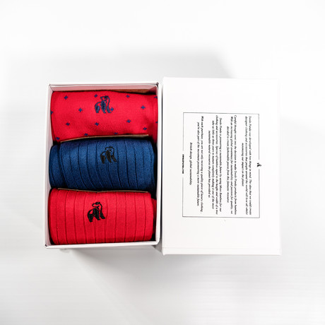 Luxury Super Soft Bamboo Socks // Pack of 3 // Red + Blue