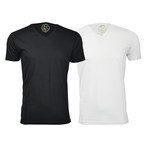 Semi-Fitted V-Neck T-Shirt // Black + White // Pack of 2 (2XL)