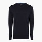 Cotton V-Neck Sweater // Navy (L)