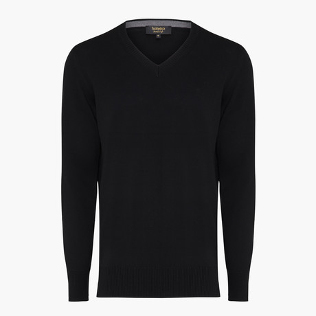 Cotton V-Neck Sweater // Black (S)