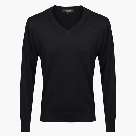 Woolen V-Neck Sweater // Black (S)