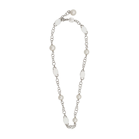 Mimi Milano 18k White Gold Milky Quartz + White Freshwater Pearl Necklace I