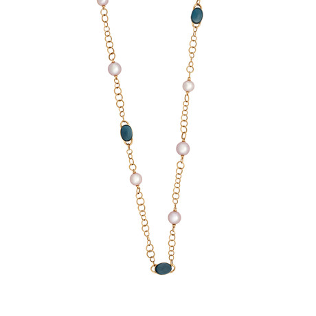 Mimi Milano 18k Rose Gold London Blue Topaz + Violet Freshwater Pearl Necklace II