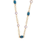 Mimi Milano 18k Rose Gold London Blue Topaz + Violet Freshwater Pearl Necklace I