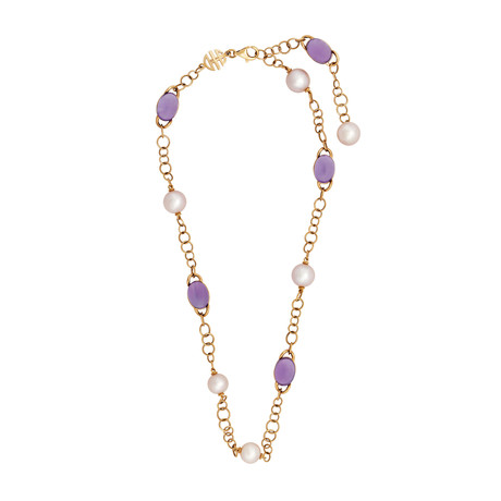 Mimi Milano 18k Rose Gold Amethyst + Violet Freshwater Pearl Necklace