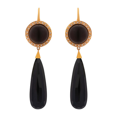 Mimi Milano 18k Rose Gold Smokey Quartz Black Agate + Cognac Diamond Earrings