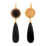 Mimi Milano 18k Rose Gold Smokey Quartz Black Agate + Cognac Diamond Earrings