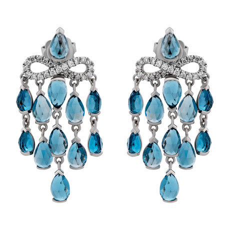 Mimi Milano 18k White Gold London Blue Topaz + Diamond Earrings