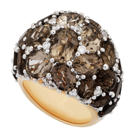 Mimi Milano 18k Rose Gold Smoky Quartz + Diamond Ring // Ring Size: 7.25