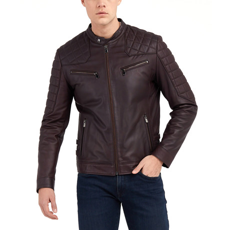 Preston Biker Leather Jacket // Bordeaux (S)