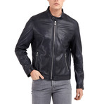 Cane Bomber Leather Jacket // Navy (M)