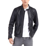 Cane Bomber Leather Jacket // Navy (M)