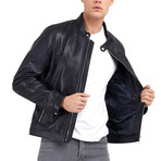 Cane Bomber Leather Jacket // Navy (M)