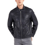 Cane Bomber Leather Jacket // Navy (M)