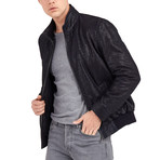 Eric Bomber Leather Jacket // Dark Blue (XL)