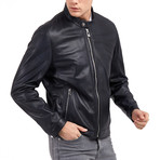 Cane Bomber Leather Jacket // Navy (M)