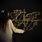 World Map Compass // Gold + LED Light