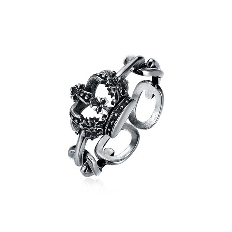 Sterling Silver Filigree Crown Chain Link Adjustable Ring