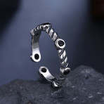 Sterling Silver Black Gem Twisted Design Adjustable Ring