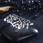 Sterling Silver Filigree Leaf Design Large Adjustable Ring