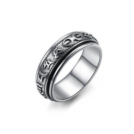 Sterling Silver Hieroglyphics Ingrain Rolling Ring (Size 7)