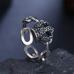 Sterling Silver Filigree Crown Chain Link Adjustable Ring