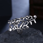 Sterling Silver Filigree Leaf Design Large Adjustable Ring