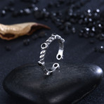 Sterling Silver Black Gem Twisted Design Adjustable Ring