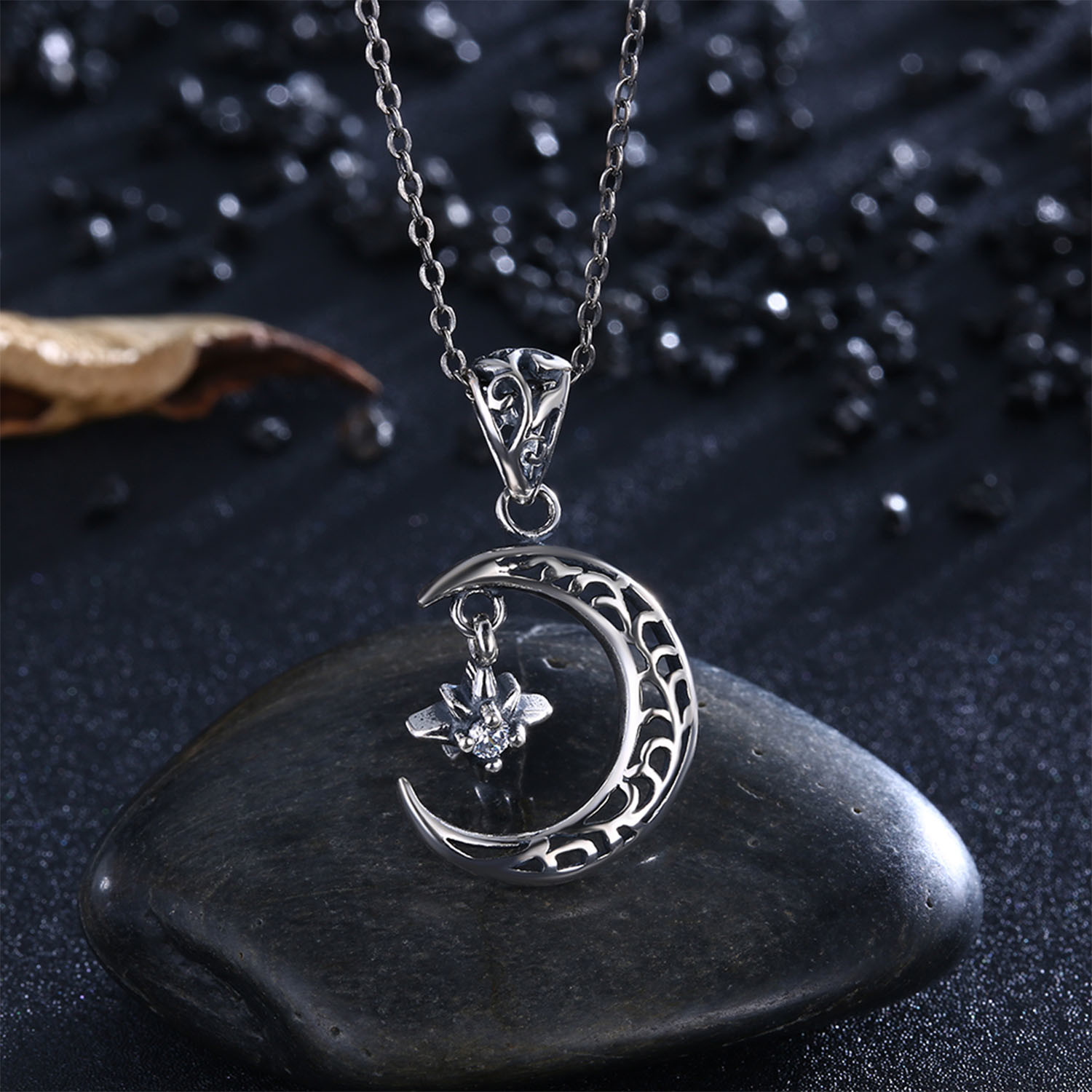Sterling Silver Filigree Celestial Design Pendant Necklace