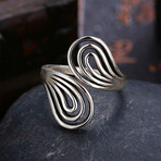 Sterling Silver Abstract Curved Matrix Rolling Adjustable Ring