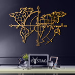 World Map Compass // Gold + LED Light