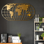 World Map Globe // Gold + LED Light